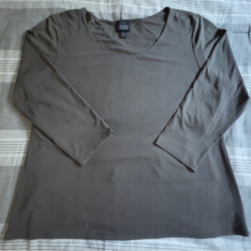 Eileen Fisher Gray Long Sleeve Organic Top Blouse Basics Size Large EUC